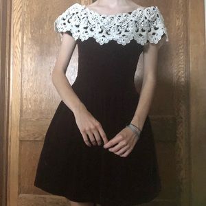 Jessica McClintock Red Dress with White Lace